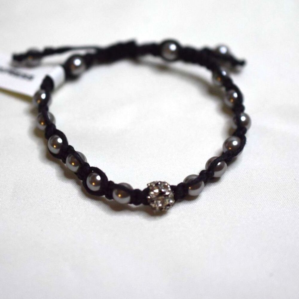 NWT Express Shamballa Style Rhinestone Center Ball Adj. 5-8" Black Cord Bracelet